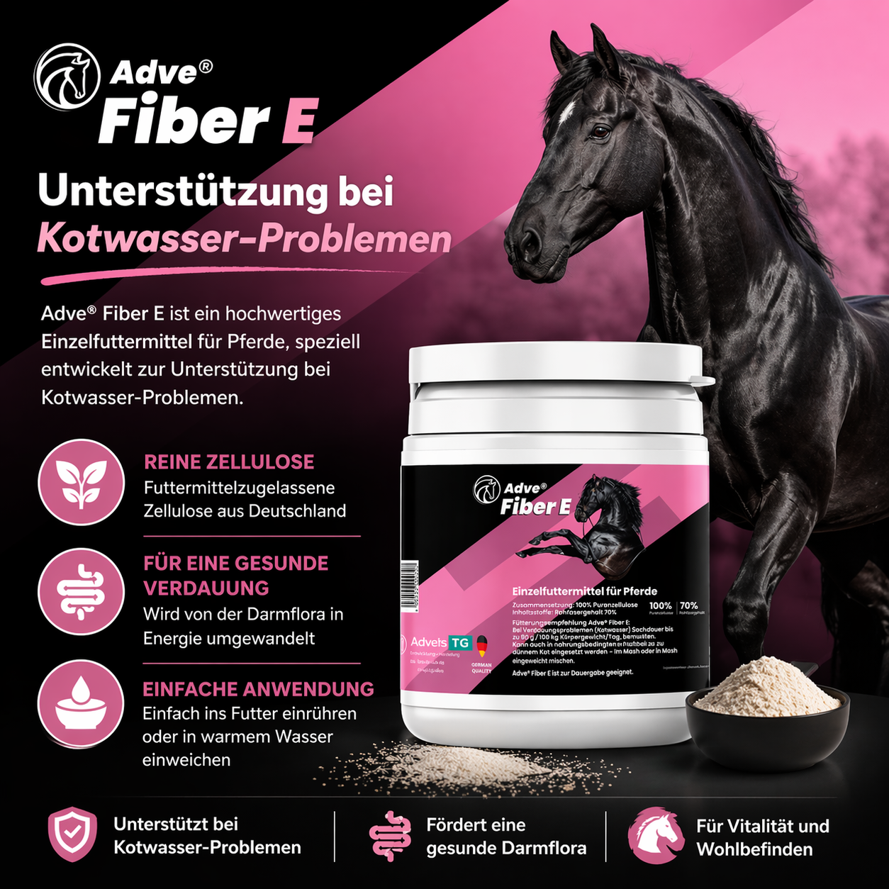Adve® Fiber E für Pferde | Verdauung, Darmfunktion & Kotwasser